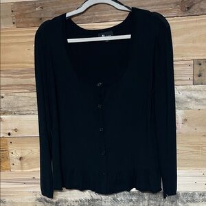 AB Studio size XL Black Button-Down Lightweight Soft Stretchy Cardigan Sweater